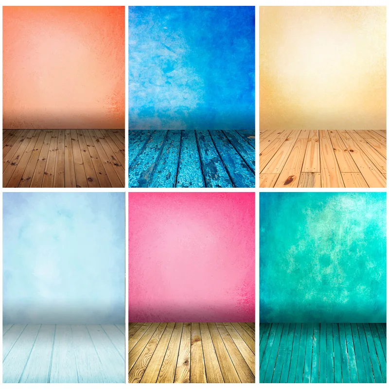 Vintage Gradient Solid Color Photography Backdrops Props Brick Wall Wooden Floor Baby Portrait Photo Backgrounds 210125MB-37
