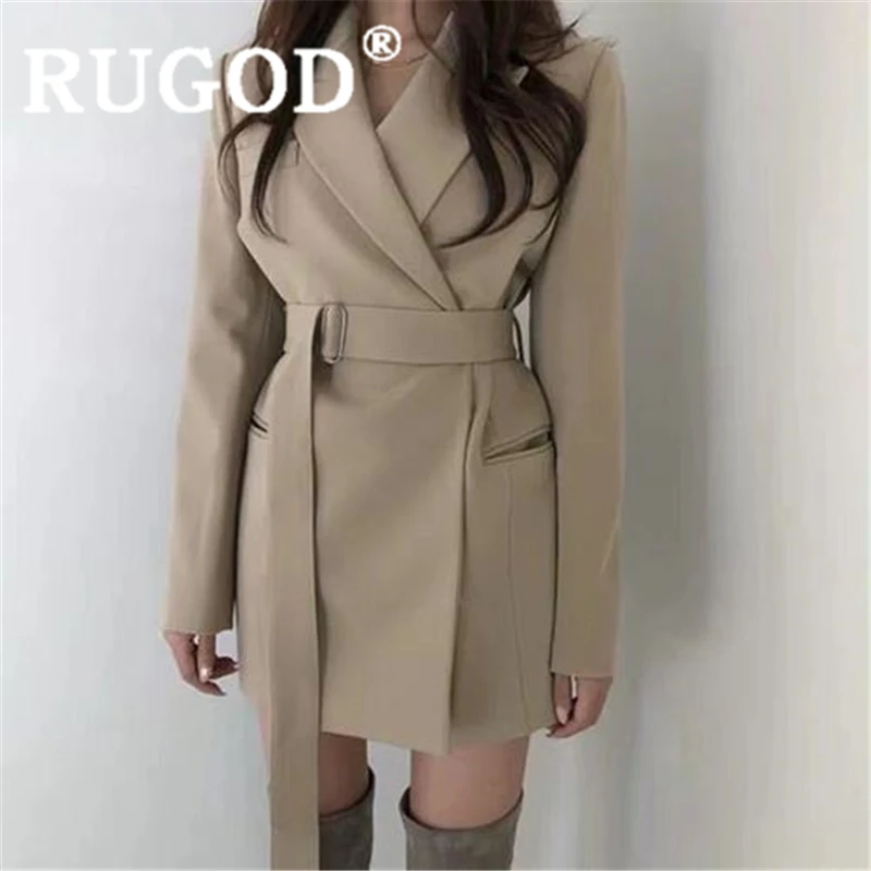 RUGOD/женские сплошные блейзеры приталенный Блейзер со шнуровкой пальто с поясом