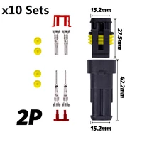 10 sets amp 1 5 dj7021 1 5 2 pin way waterproof atuomotive electrical wire cable connector plug socket apater car xenon led lamp