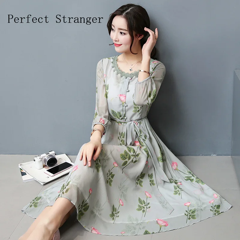 Новинка лета 2021 шифоновое женское платье с круглым воротником цветочным принтом