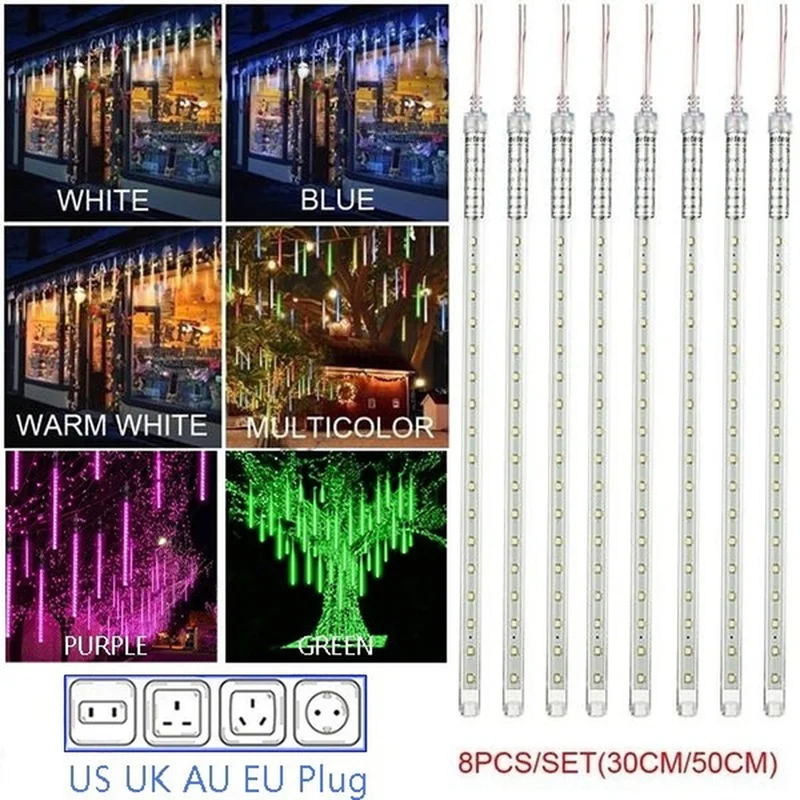 

Meteor Shower Rain Lights Falling Raindrop Fairy String Light Waterproof for Halloween Christmas Holiday Party Patio Decor