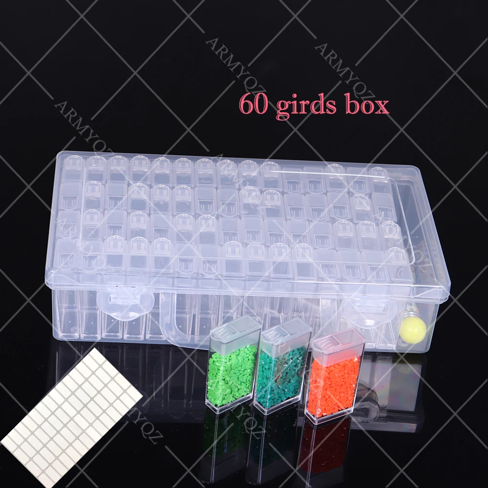 

60 Slots Big Storage Box For DIY Diamond Painting Tool Plastic Storage Box Rhinestones Mosaic Beads Organizer gift Pen