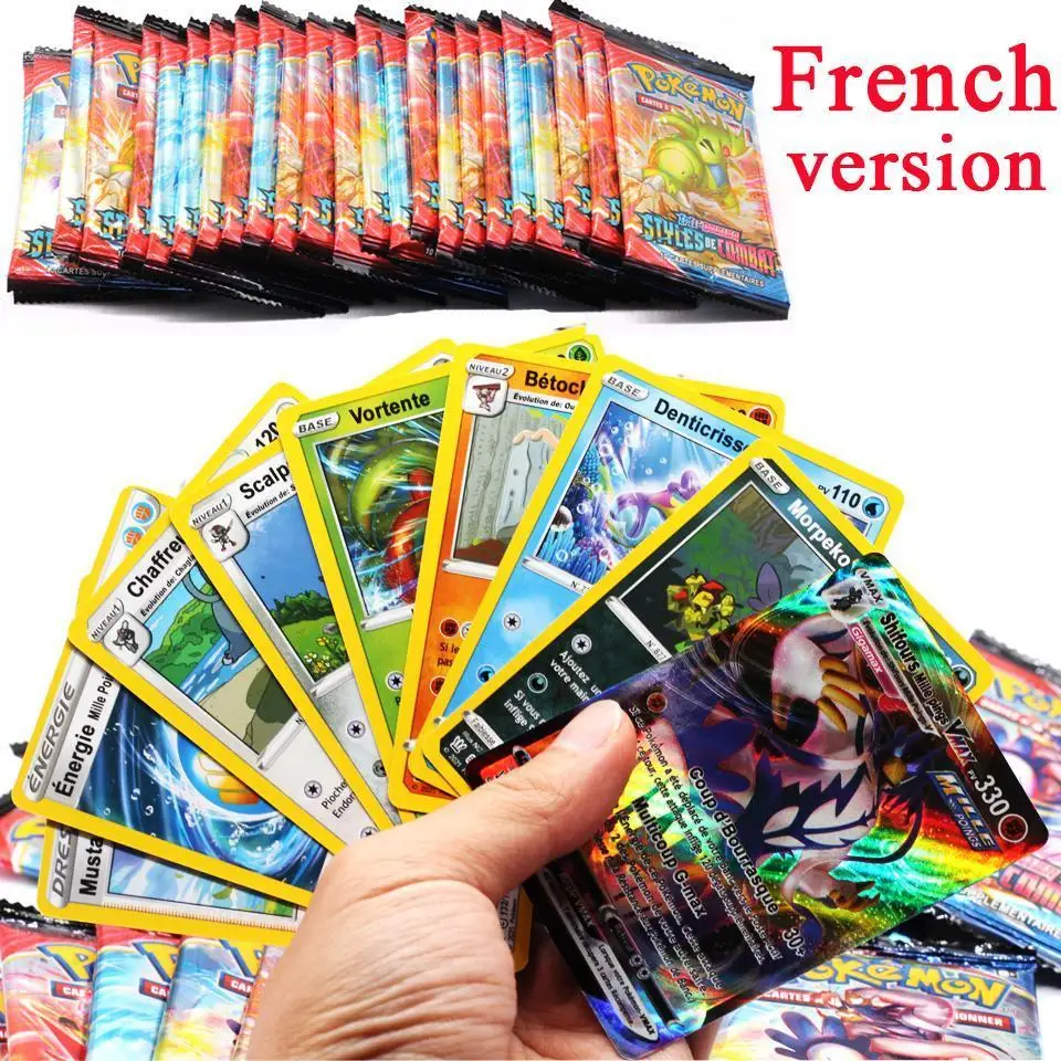 Cartas de Pokemon francesas de 9 Uds., espada y escudo de batalla, caja completamente sellada al por menor, tarjeta de Pokemon de cielo cambiante para regalos de ni&ntilde;os-2