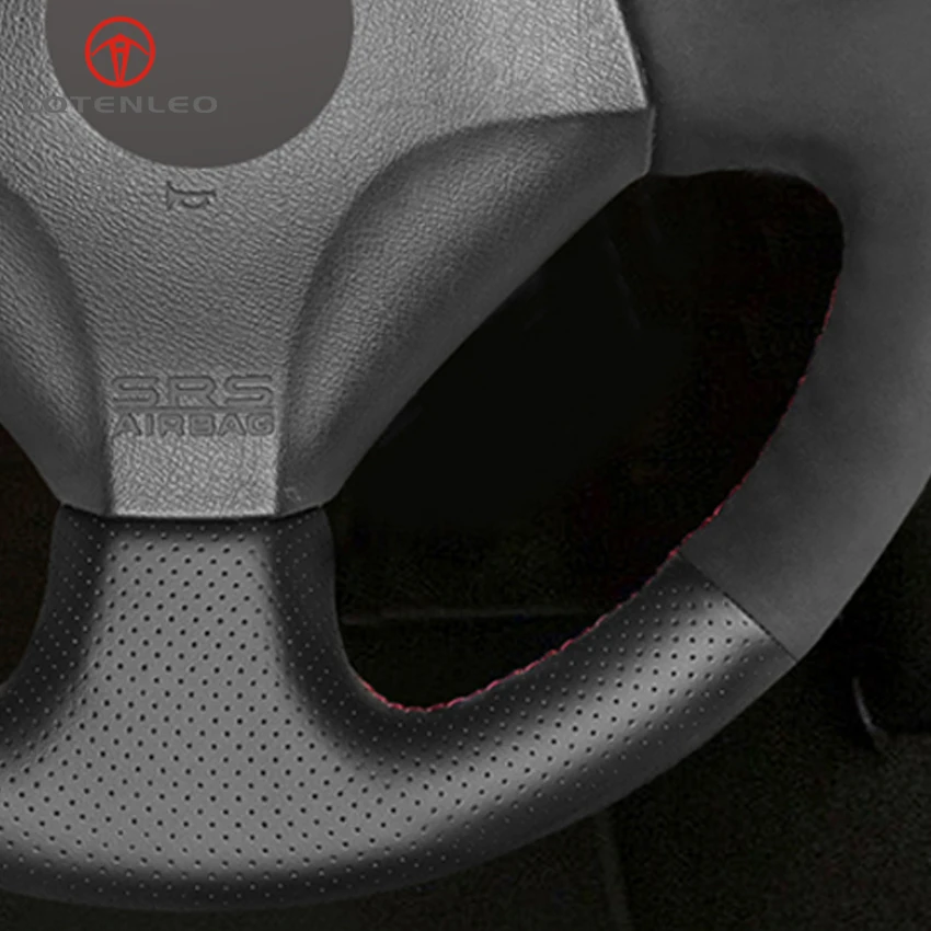 LQTENLEO черный замшевый чехол рулевого колеса автомобиля из натуральной кожи для