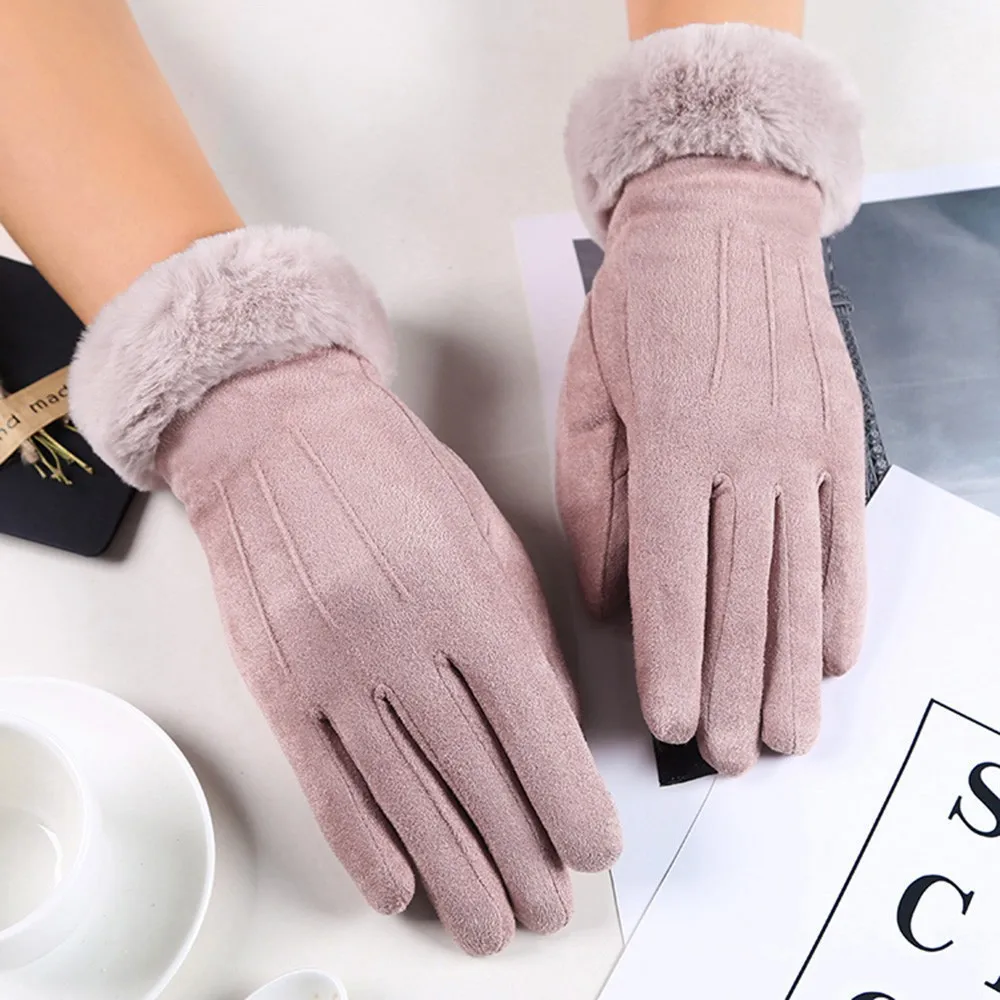 

New Fashion Women Gloves Autumn Winter Cute Furry Warm Mitts Full Finger Mittens Women Outdoor Sport Female Gloves Screen