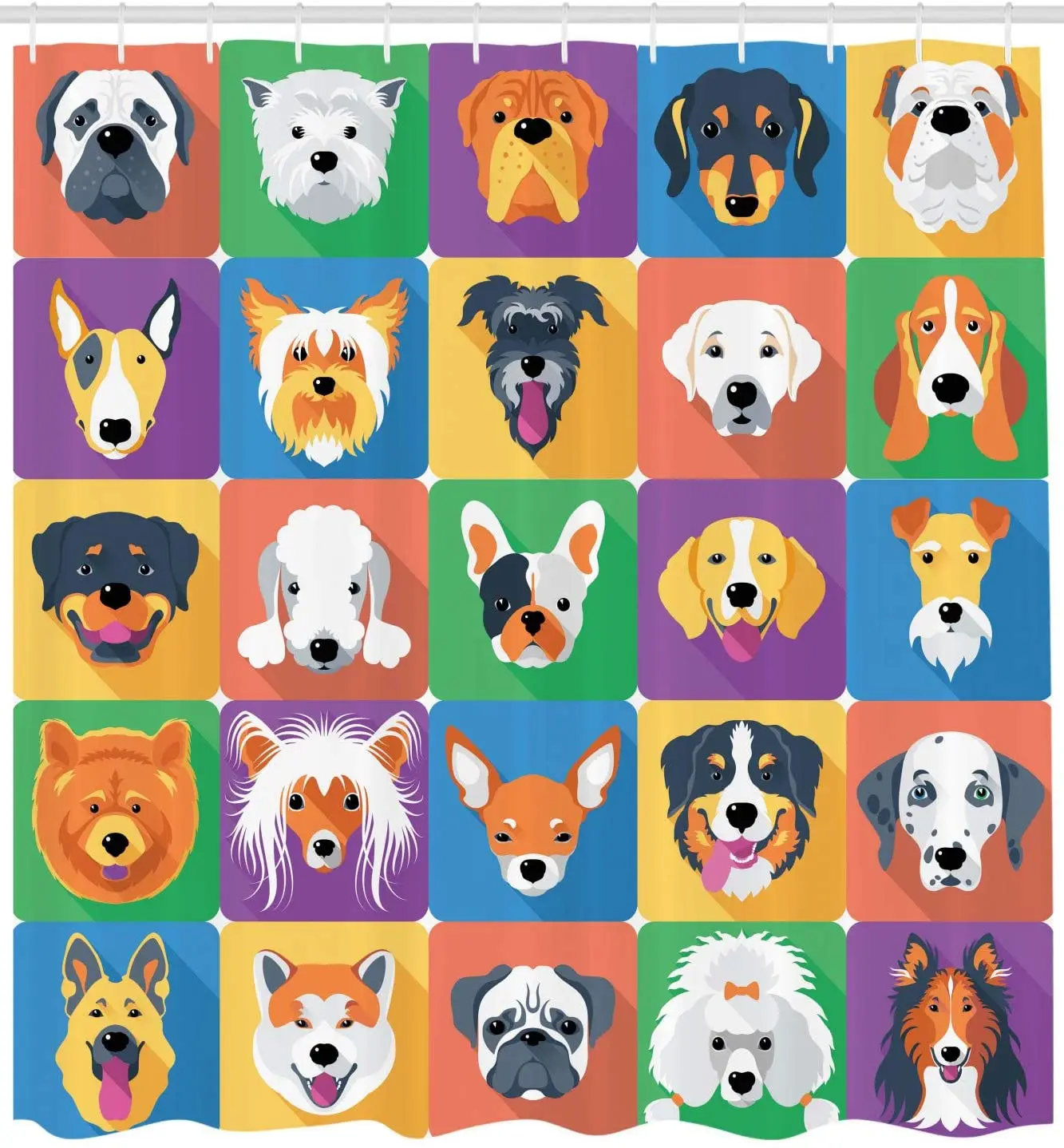 Фиолетовая зеленая занавеска для душа собак профили пород домашних животных