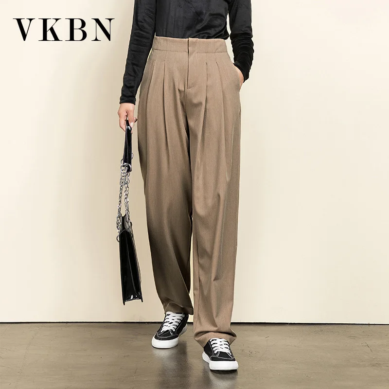 

WQJGR Spring and Autumn Loose Trousers Women Black and Brown Full Length High Waist Harem Pants Women