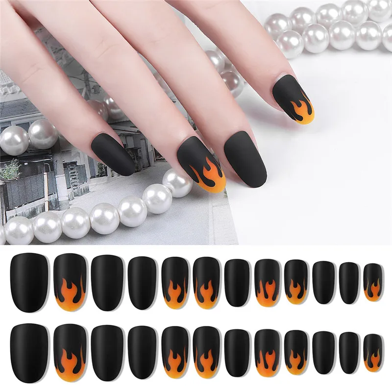 24 шт/лот огненный Дизайн полное покрытие матовые поддельные ногти ABS