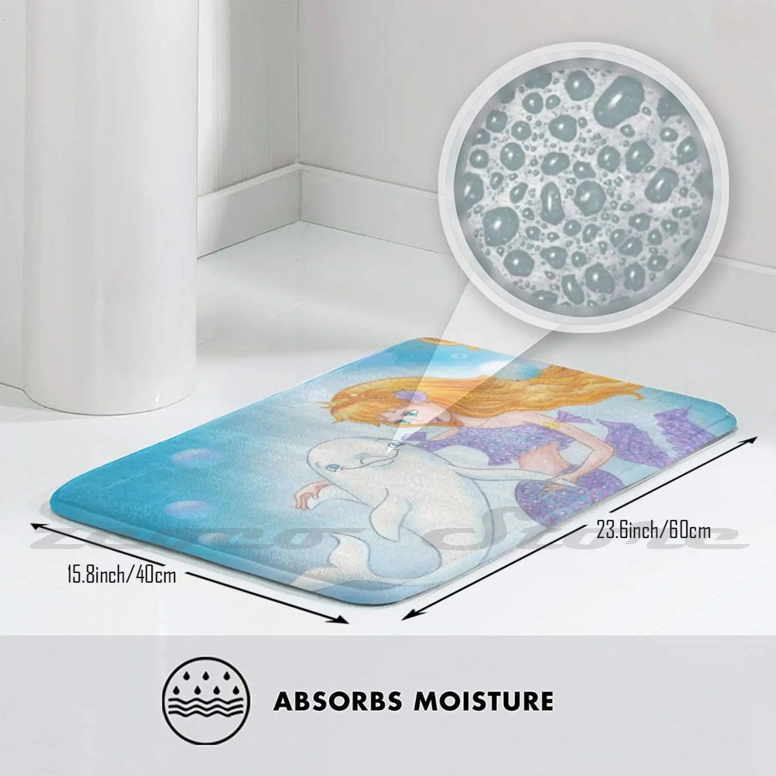 The Little Dolphin Soft Non-Slip Mat Rug Carpet Cushion Mermaid Children Illustration Ocean Fairy Tail Wonder | Дом и сад