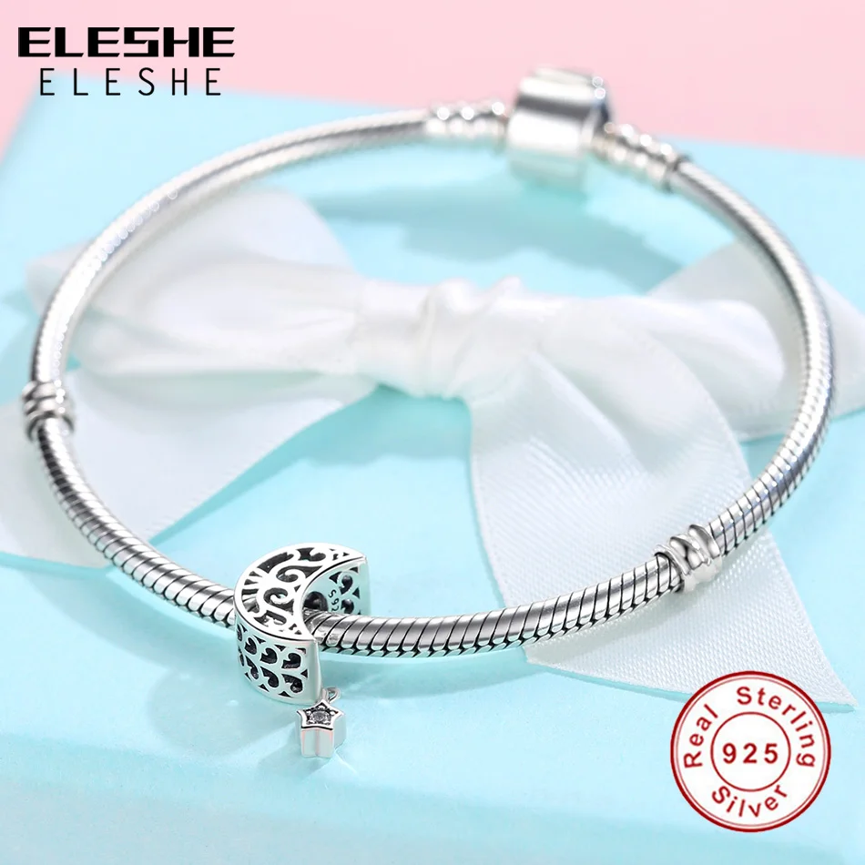 ELESHE 100% 925 пробы серебро Ажурные Носки с рисунком Луны и звезды Очаровательные