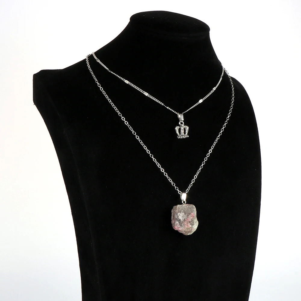 Женское ожерелье с подвеской из турмалина натуральным камнем двухслойная