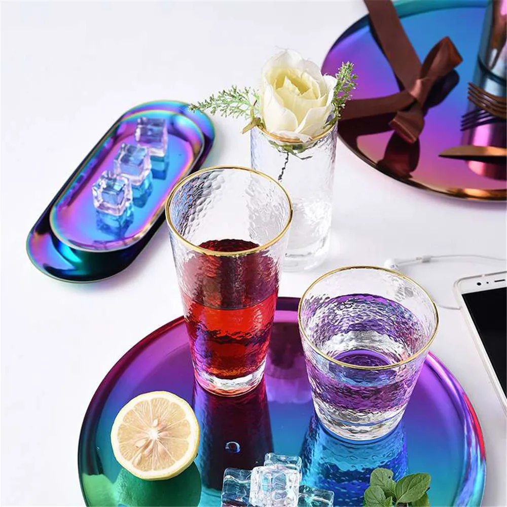 Цветной Овальный металлический поднос для хранения круглый стол десертный