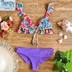 Купальник-бикини женский, с высокой талией и цветочным принтом, пуш-ап, 2021