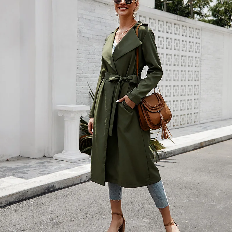 

2021 New Spring Autumn Long Women Trench Belted Personality Stitching Loose Coat Lady Outerwear Fashion Chic Female Windbreaker