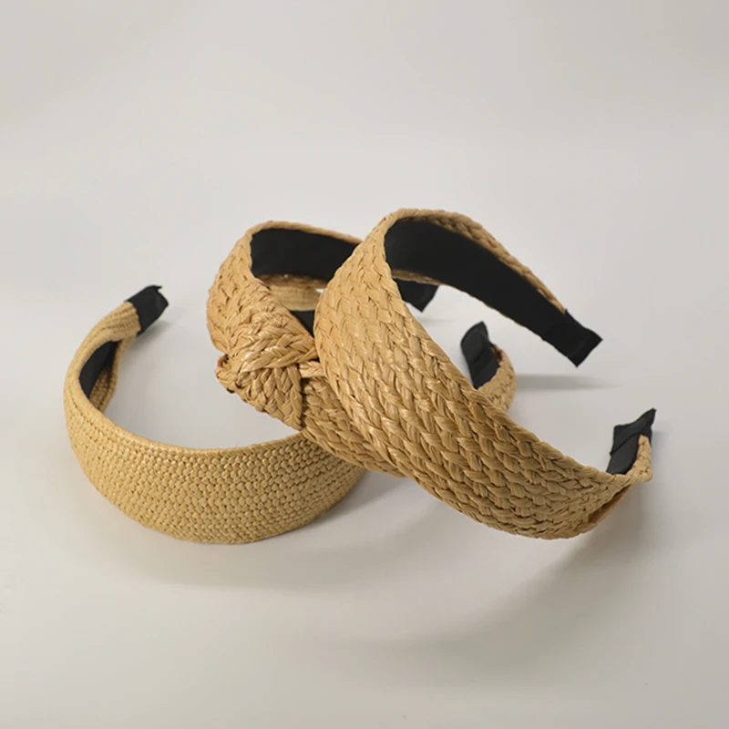 Винтажные женские повязки для волос соломенный Плетеный ободок богемный широкий