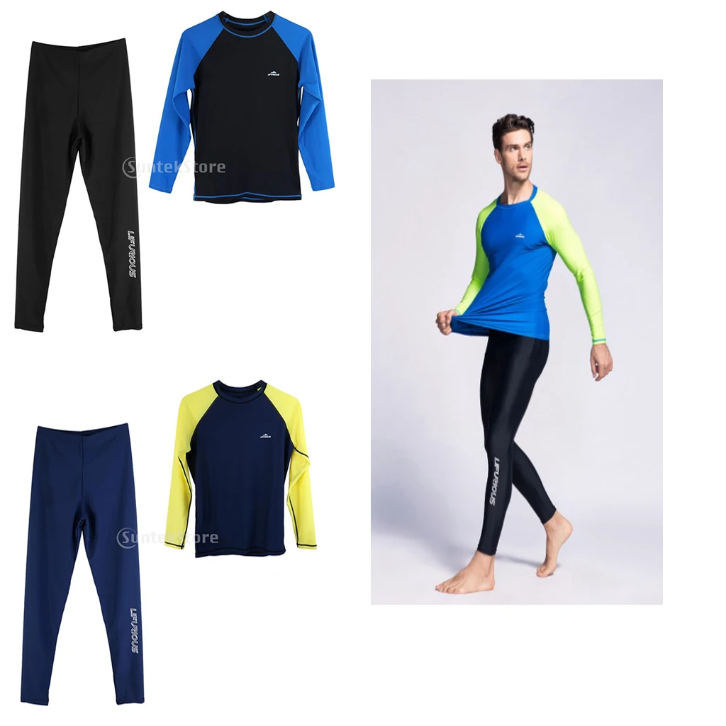 

Lightweight Mens Rash Guard with Pants Sunsuit Compression Long Sleeve Swimwear UV Protection