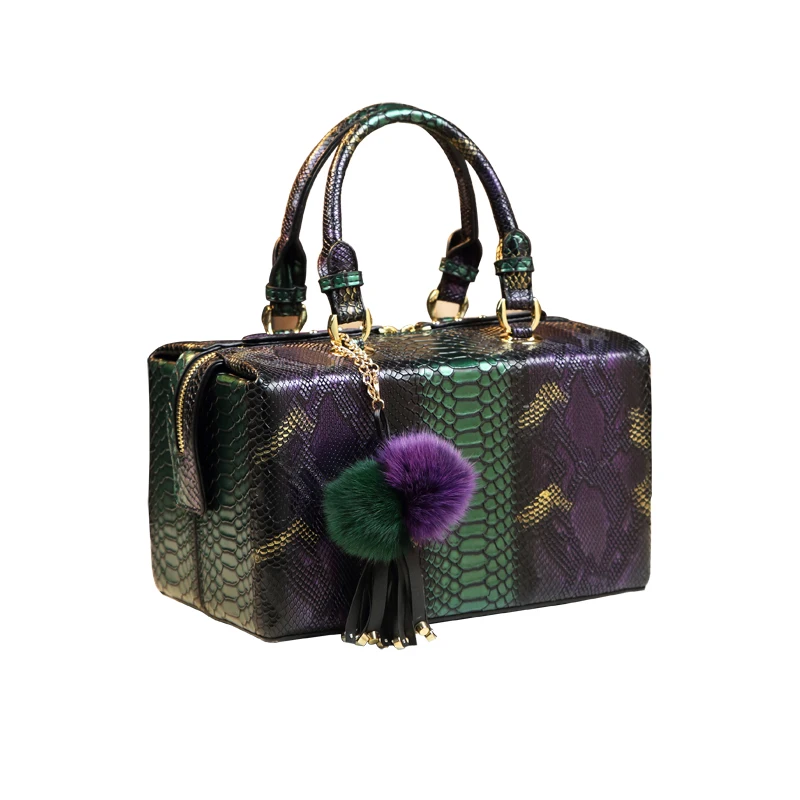 

New Europe Style Top Handle Bag Split Leather Women's Handbags Panelled Serpentine Box Shoulder Messenger Clutches Chain Bolsas