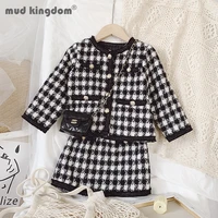 mudkingdom vintage girl sets plaid button long sleeve outerwear a line elastic waist skirt outfits girls spring autumn clothes