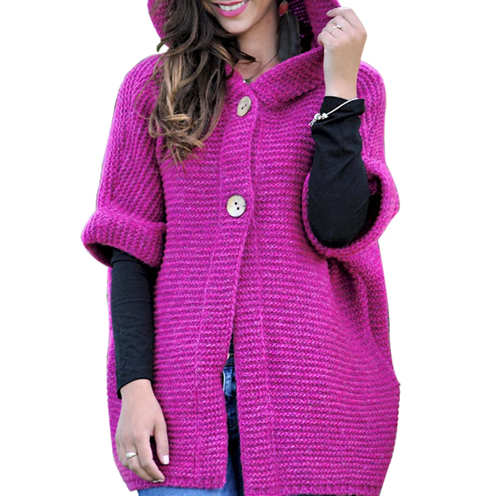 rose Red CALOFE женский вязаный кардиган с капюшоном, свитер зима осень теплая Свободная верхняя одежда топы Модные женские сексуальные трикотаж - Цвет: rose Red