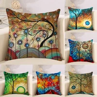 pillow case 45x45 oil painting tree pillowcase cushion cover cotton linen office pillow cover home decorative sofa cushion case