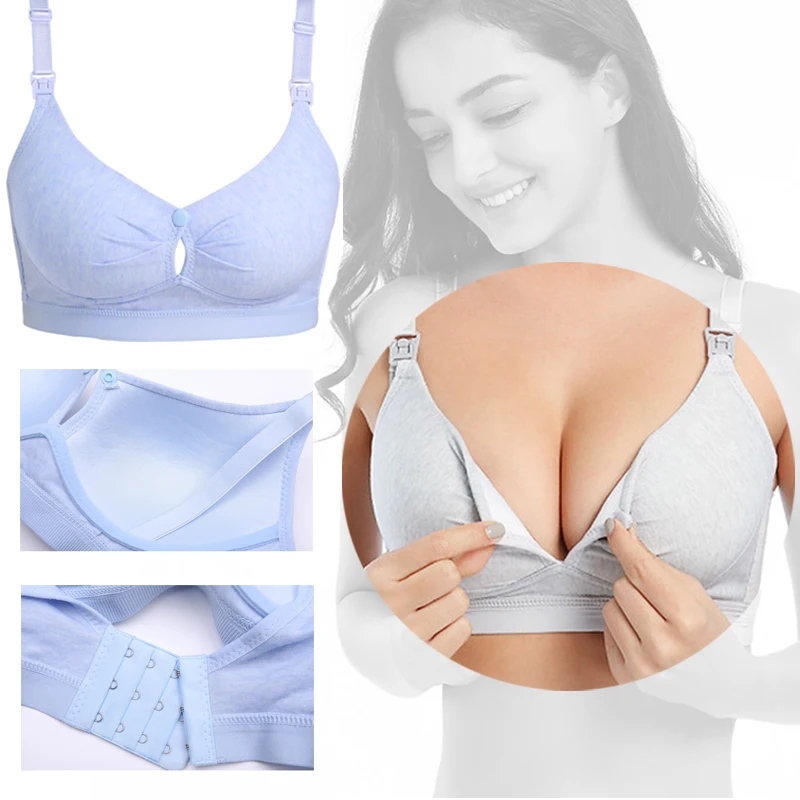 Sujetador de lactancia para mujer, ropa interior de algod&oacute;n, transpirables, maternidad, talla grande, f&aacute;cil de alimentar, sin cables, de verano-1