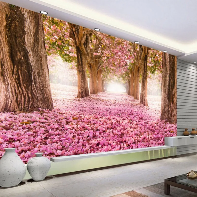 

Dropship Custom 3d Mural Trees Pink Petals Background Mural Restaurant Living Room Wallpaper Hotel Decorative Wall Paper 3d