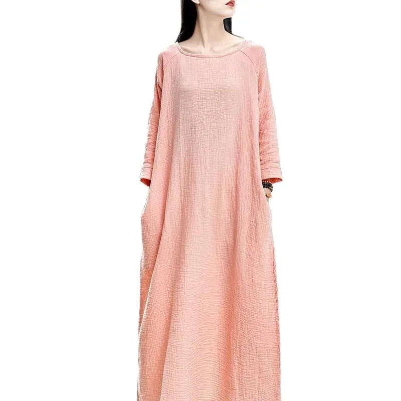 Женское винтажное платье из хлопка и льна прямое Свободное с квадратным вырезом