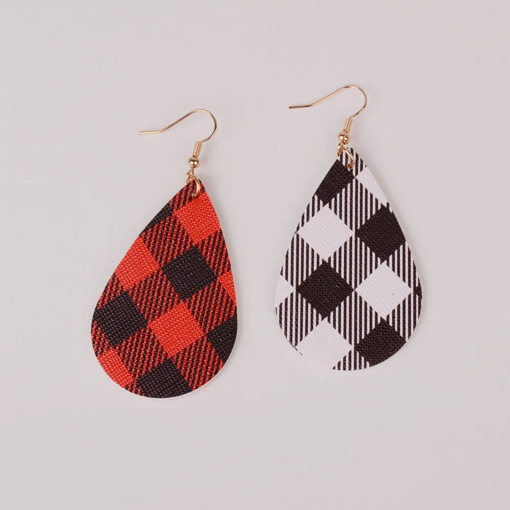 Новые кожаные серьги в клетку буйвола форме капли воды для женщин модные листа