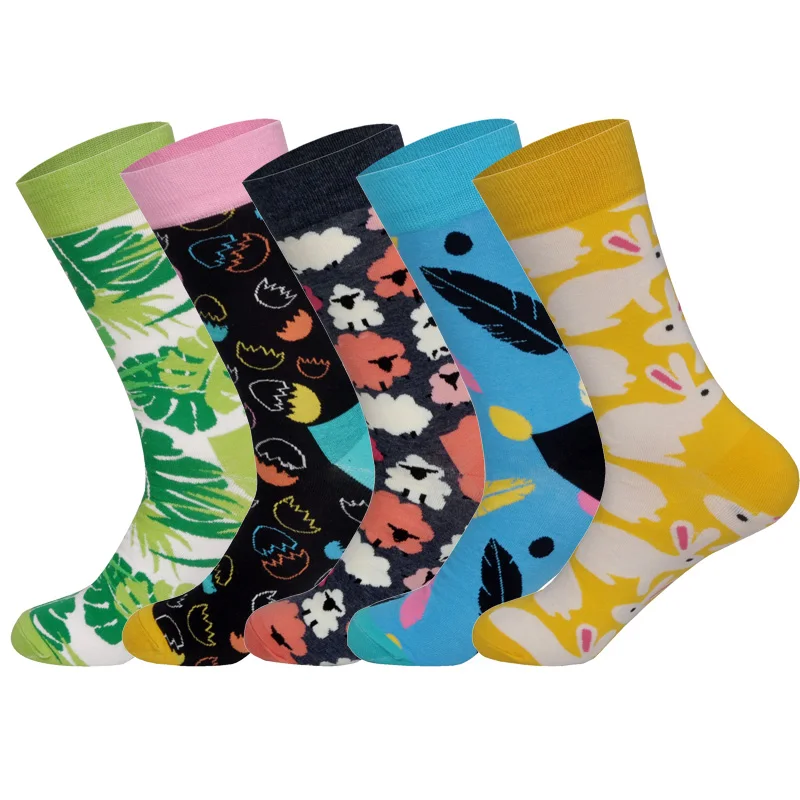 Носки хлопковые LIONZONE 5 пар/лот смешные дизайнерские в английском стиле разные