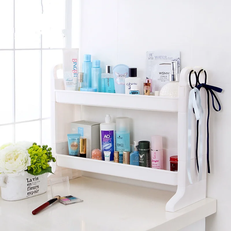 DIY пластиковый двойной слой ванная комната стеллаж для хранения кухонная полка