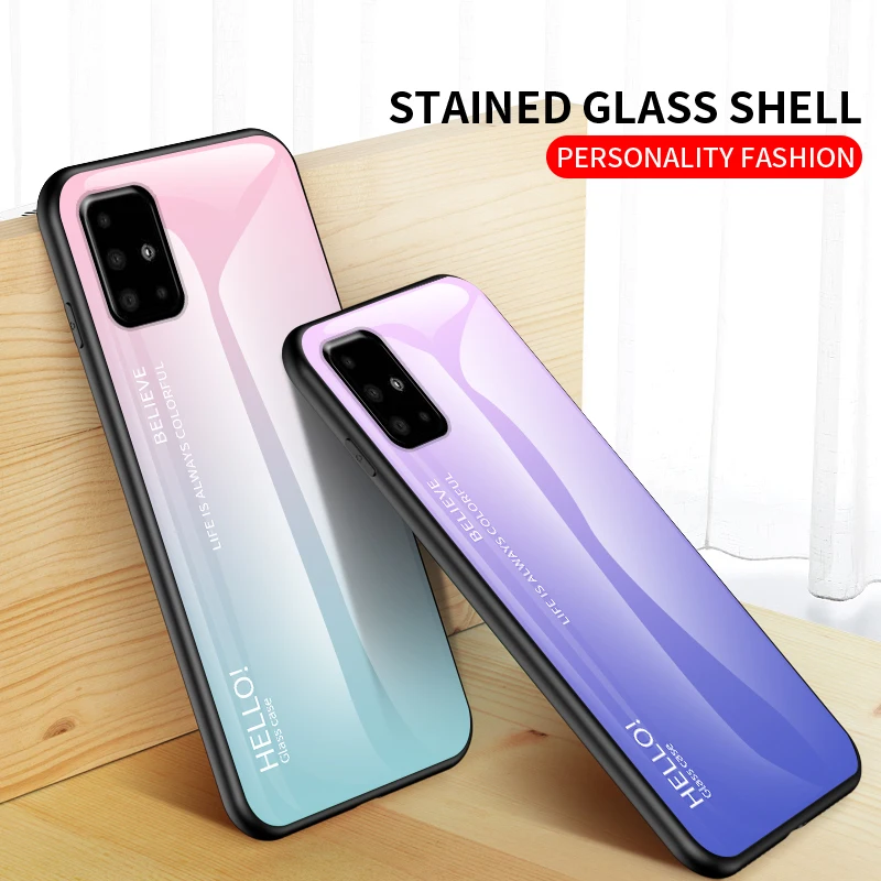 For Samsung Galaxy A71 Case Gradient Tempered Glass Hard Back Cover Shockproof Coques |