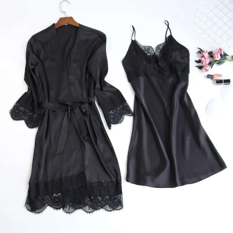 Халат женский кружевной из шелка 2 шт. | Женская одежда