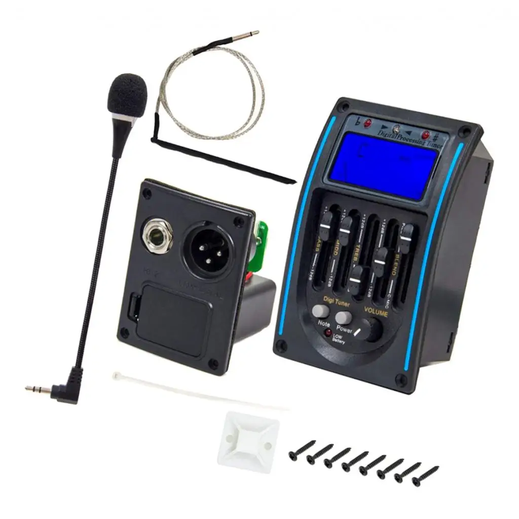 

EQ 5-band Acoustic Guitar Pickup Preamp Tuner w/ LCD Screen & Microphone Guitar Accessories