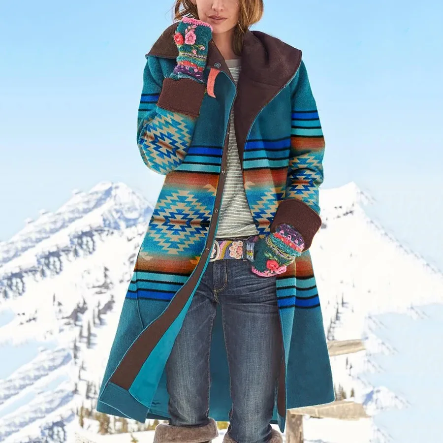 

Wool coat 2021 autumn and winter new medium and long print top long sleeve dragon and Phoenix wool coat