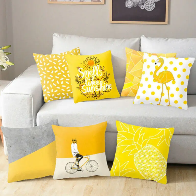 Fashioin Yellow Pillow Case Family Casual Geometric Square Cushion Cover Throw Home Sofa Decor | Дом и сад