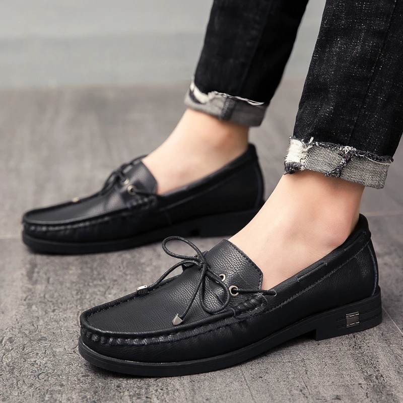Мужские дышащие мокасины из натуральной кожи без застежки Повседневные Удобные