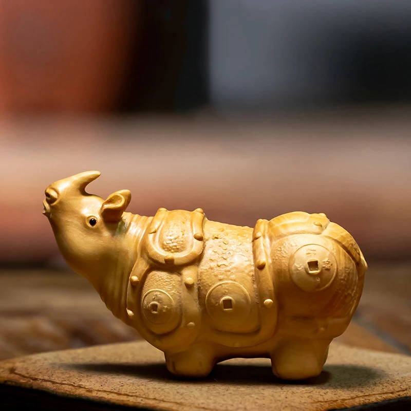 Китайская деревянная Фигурка Носорога скульптура из смолы Современная желтая