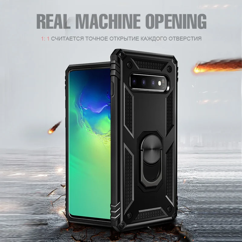 Роскошный Броня с магнитным кольцом силиконовый чехол для samsung Galaxy Note 10 плюс 9 S8 S9