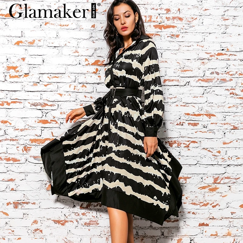 Glamaker асимметричное Полосатое длинное платье с принтом женский пояс, неподшитый край, длинный рукав, элегантное платье осень-зима, вечерние, сексуальные платья