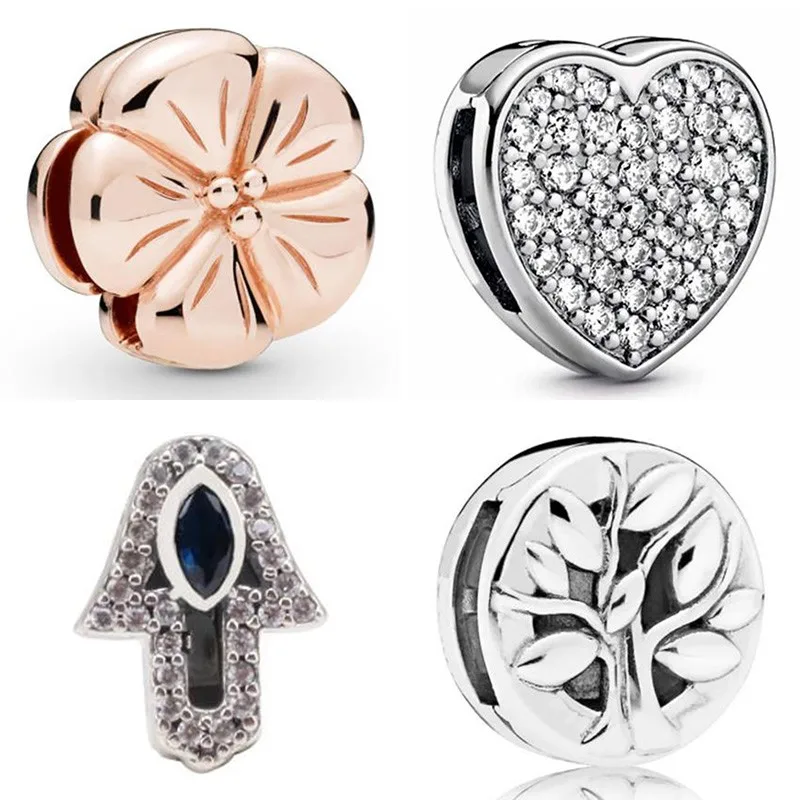 

925 Sterlong Silver Beads Reflexions Classic Flower Thee Of Life Sparkling Clip Charm Fit Pandora Bracelet Jewelry