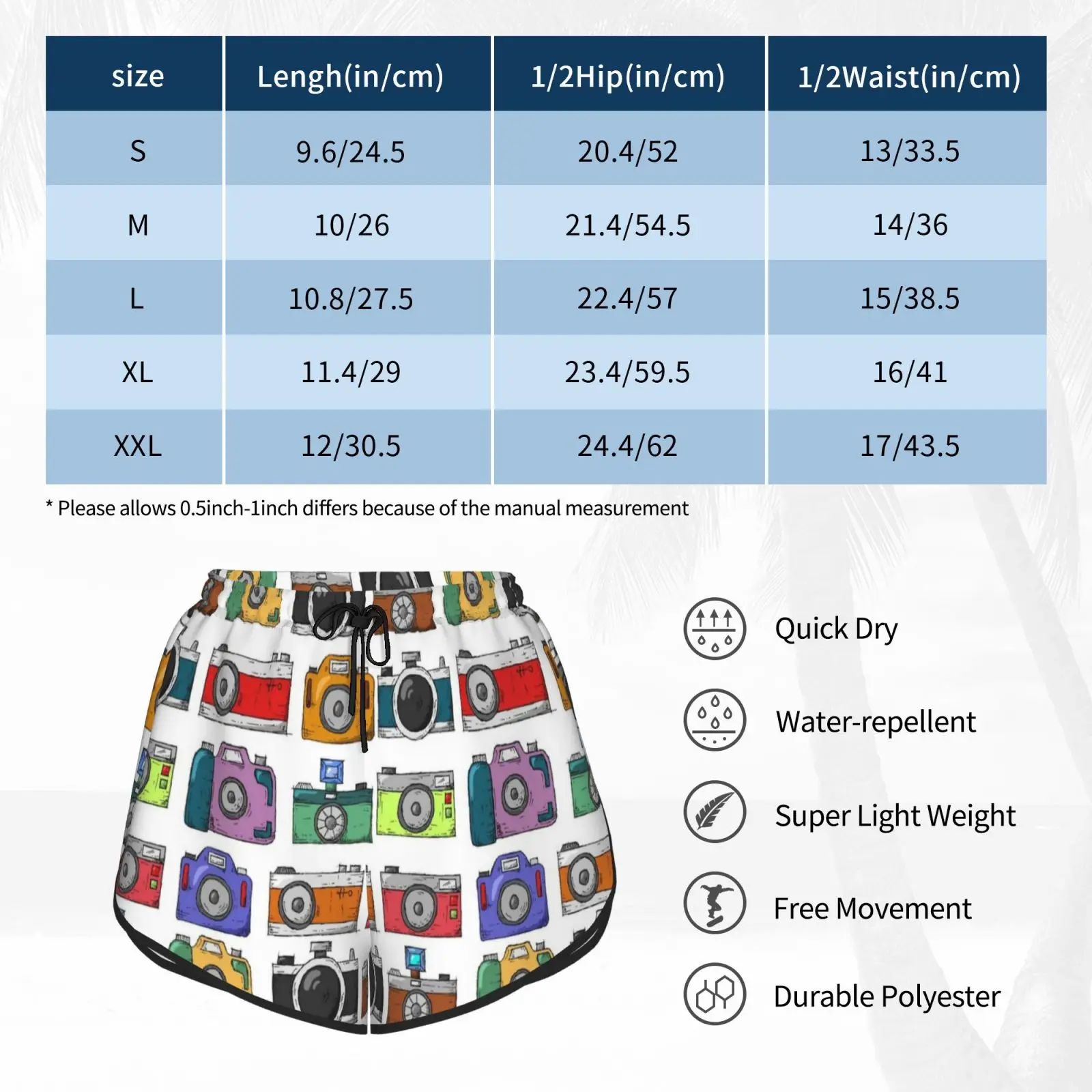 

The Camera Swim Shorts Women Beach Shorts Black White Sheet Round Camera Purple Flash