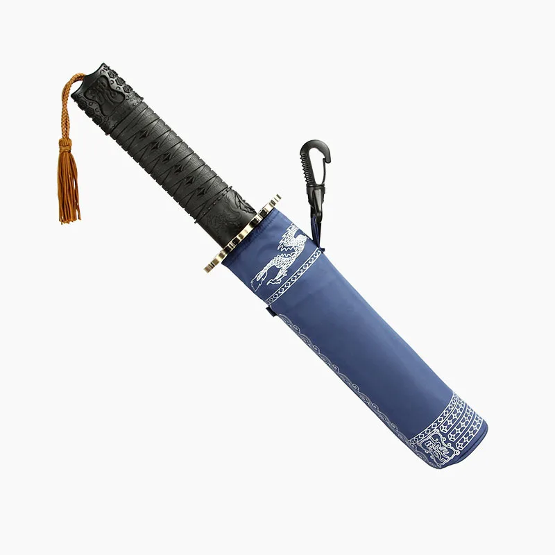 Полностью автоматический самурайский зонт мужской тройной складной в форме меча