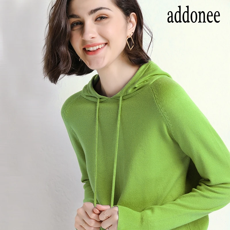 High Quality New Spring Autumn Winter Women Cashmere Knit Sweater Hooded Collar Pullovers Solid Color Sport Soft Casual Loose | Женская