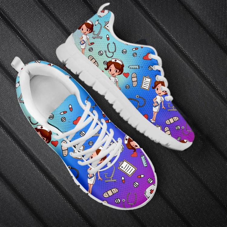 FORUDESIGNS White Cute Nurse Sneakers Womans Premium Sketch Physio Pattern Flats Shoes Women Spring/Autumn Ladies Loafers Shoe
