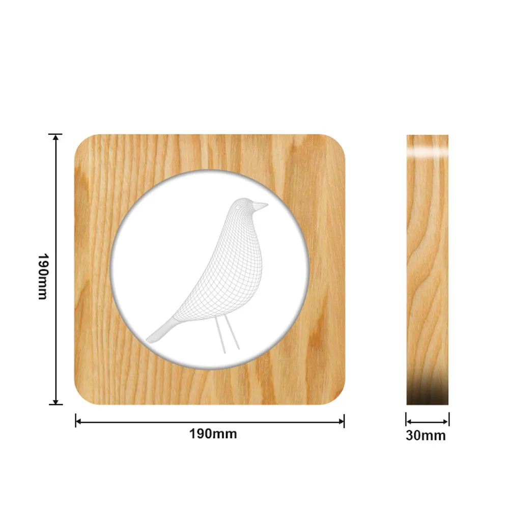 3D Светодиодная акриловая деревянная Ночная лампа в виде кошки динозавра голубей