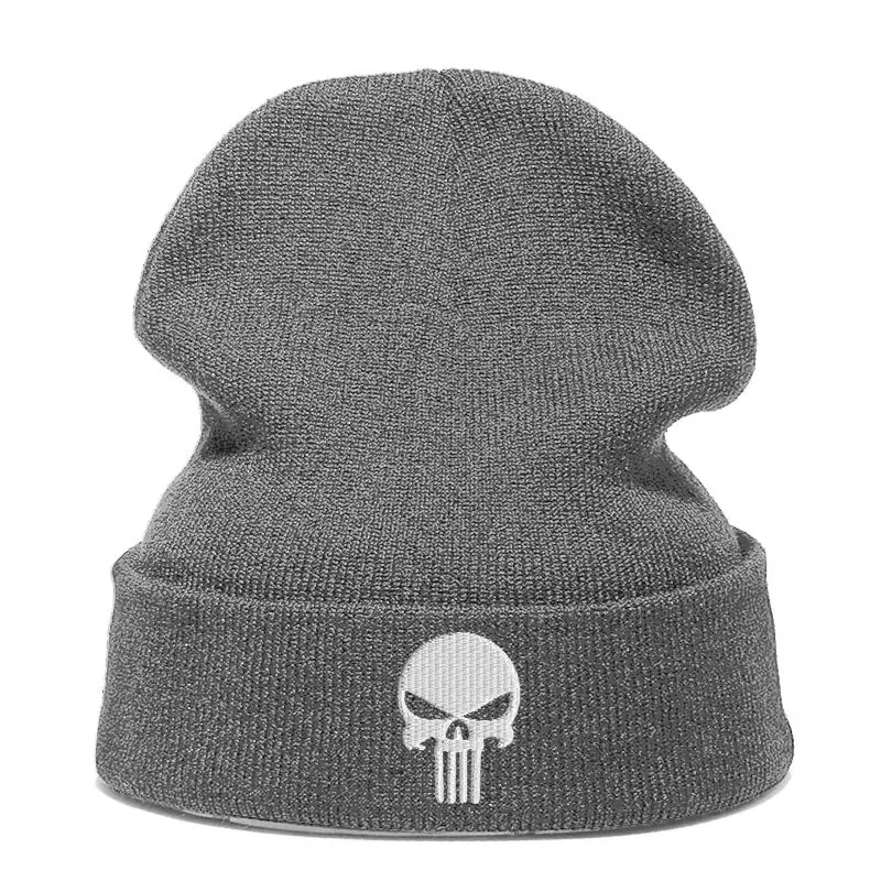 Beanie шляпа Skullie шапка, вязаная шапка-носок Зимняя Вышивка в стиле панк Для мужчин Для женщин для мальчиков и девочек подростков уличных танцев череп Skelton черный, белый, серый