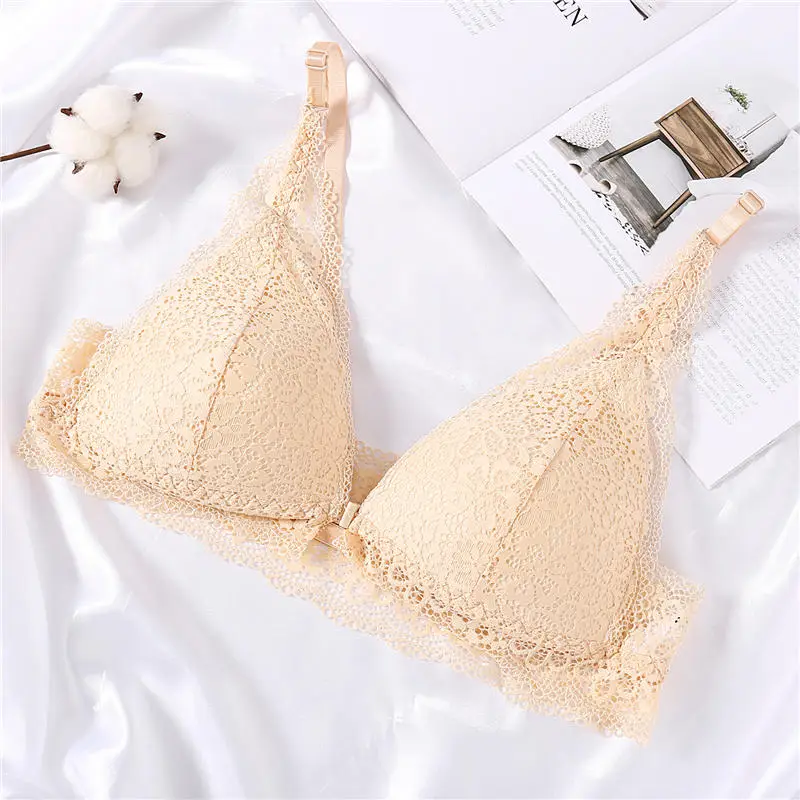 Женский кружевной бюстгальтер с вырезом спереди цветочной подкладкой нижнее
