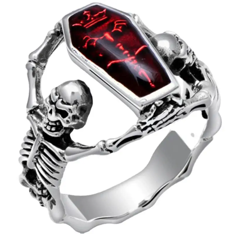 

Vintage Punk Skull Rings Men Hip Hop Creative Ring Male Fashion Red Zircon Rings for Women Jewelry Silver Color Night Club Rings