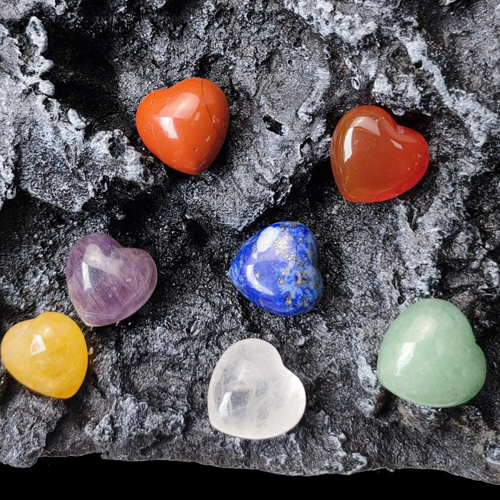 Natural 7 Chakra Energy Yoga Love Heart Shape Stone Set Reiki Healing Crystals Irregular Polished Meditation Jewelr Gift | Дом и сад
