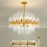 post modern luxury crystal glass tubes lustre led chandelier living room plate metalcopper pendant chandelier lamparas fixtures